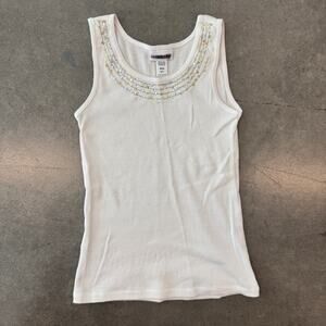 Vintage Y2k Limited Too Sequin Mcbling White Ribbed Tank Top Youth Girls 6/7